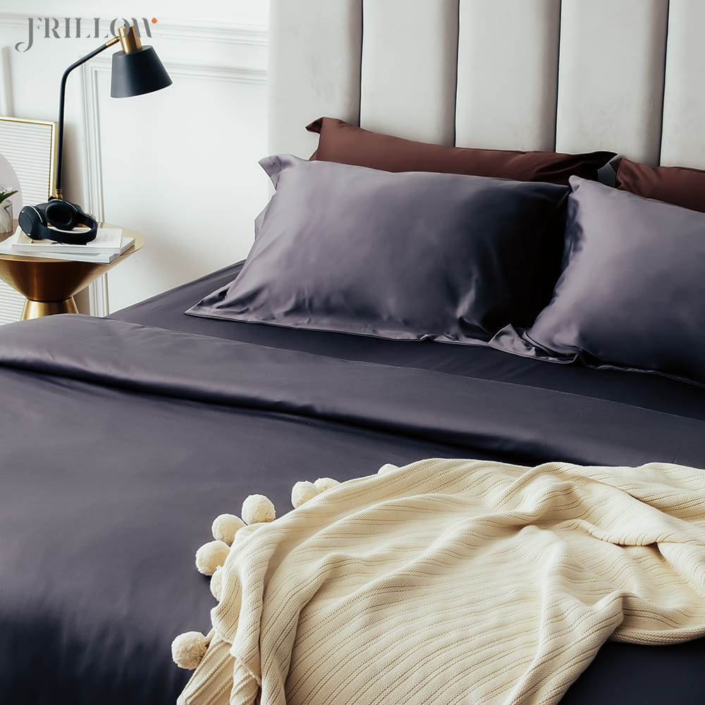 ชุดผ้าปูที่นอน 3.5ฟุต 2ชิ้น FRILLOW 800TC COTTON SILK  สี DARK GREY คอลเลคชั่น PRESTIGE